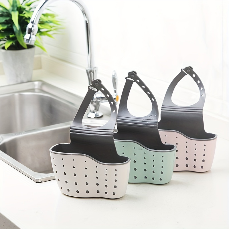 1pc plastic sink caddy sponge holder multifunctional draining organizer for kitchen accessories with adjustable strap details 5