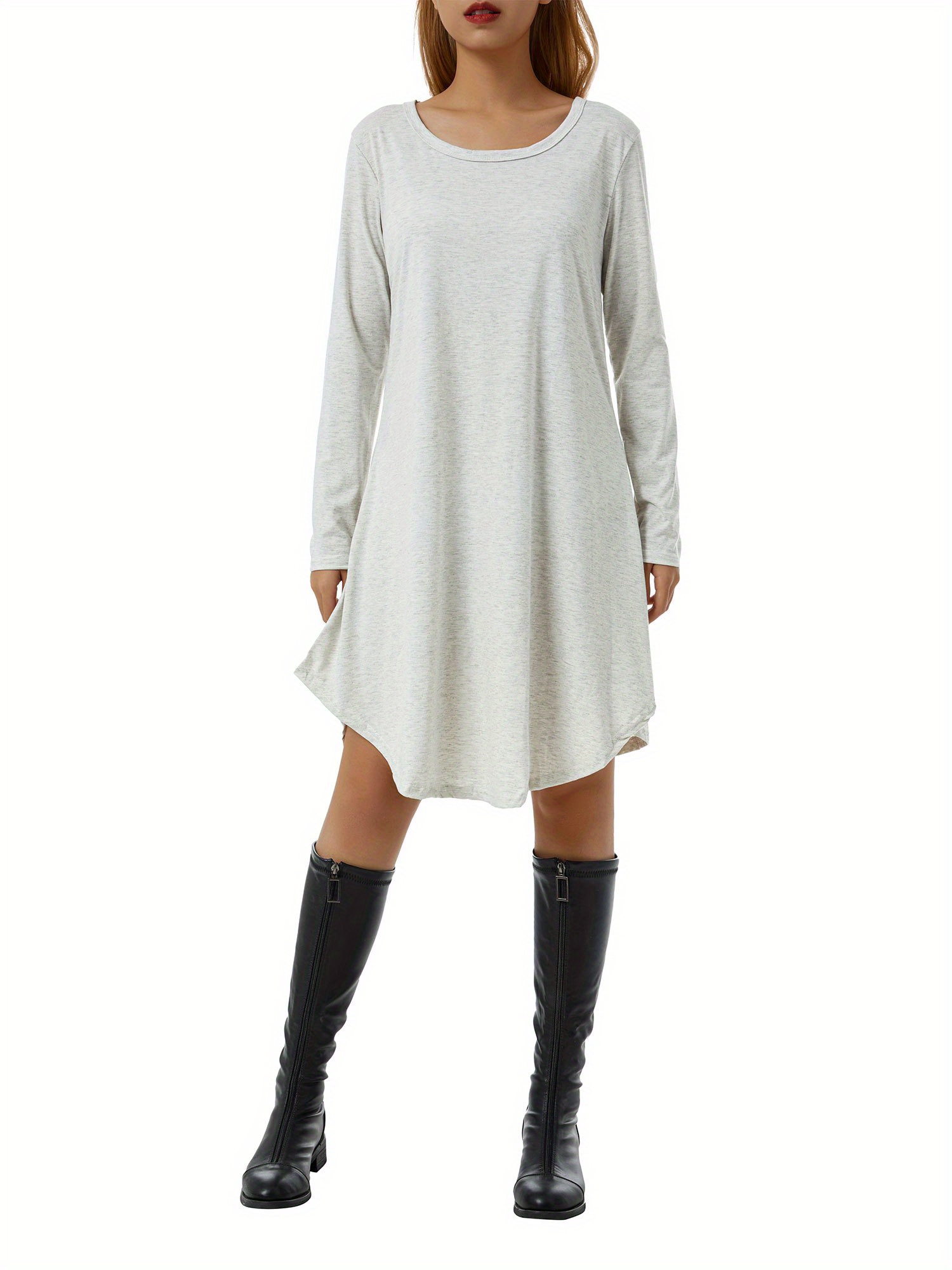 fitted lace wedding dress Anna-Kaci Women's Plus Size Tunic Dress V Neck Long Sleeve Smocked Casual Loose Flowy Swing Shift Dresses - Black main image 1
