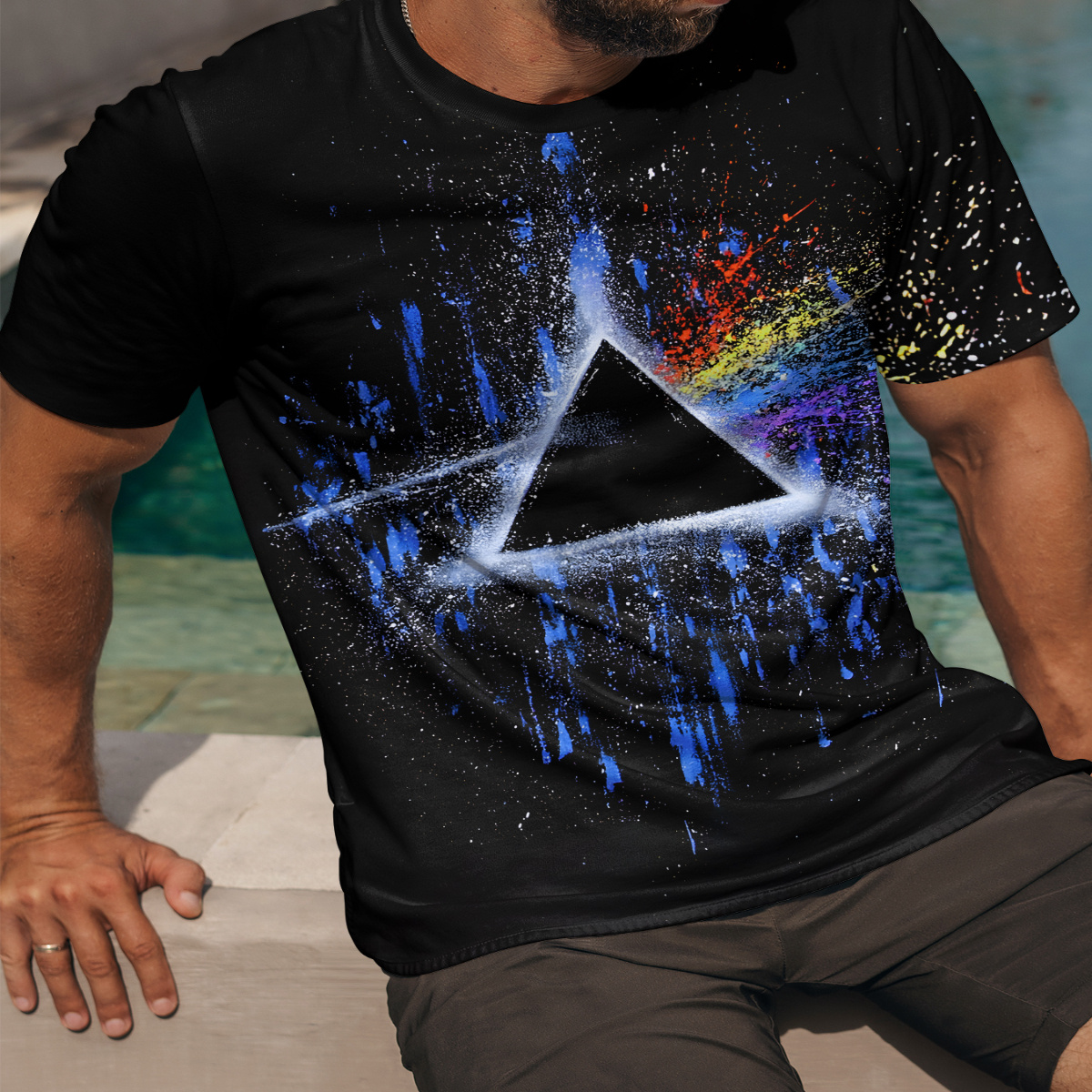 

Men's Triangle Graphic Print T-shirt, Short Sleeve Crew Neck Tee, Men's Clothing For Summer Outdoor