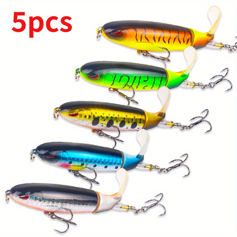 TEMU 5pcs/ Set 13g 10cm/ 3.94in Top Water Pencil Fishing Lure Hard With Floating Rotating Tail For Bass Trout Freshwater Saltwater Fishing Gear