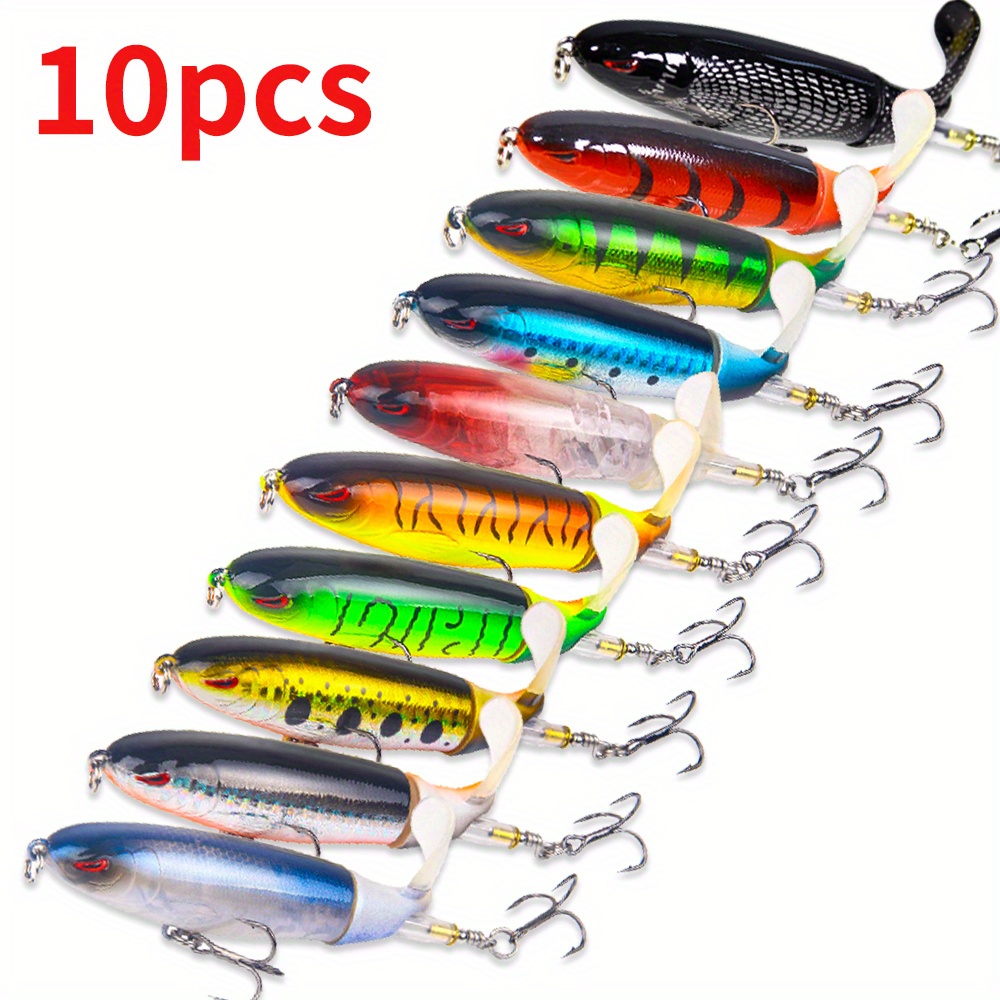 

10pcs/ Set 35g 14cm/ 5.51in Plopper Fishing Lures Topwater Fishing Lures Floating Lure For Catfish Pike Perch Top Water Bass Bait Lure With Propeller Tail Pencil Floating Lure