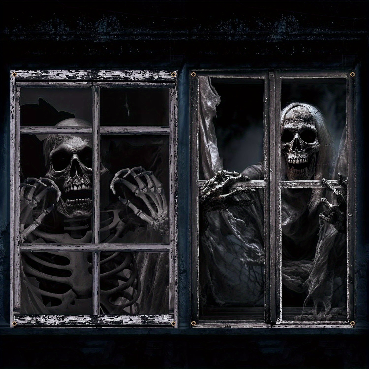 

2pcs Halloween Window Decorations - Scary & , No Power Needed, Polyester, Indoor/outdoor Parties