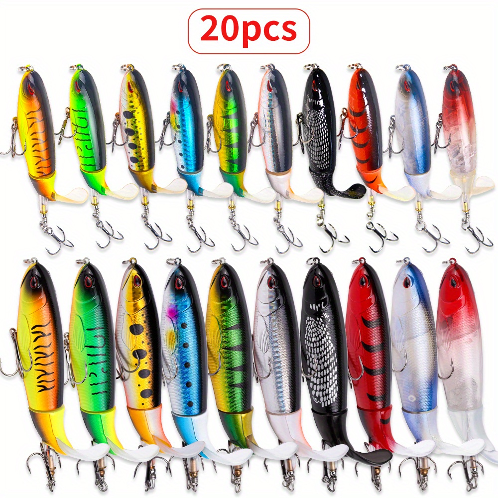 

20pcs/ Set 13g And 35g Whopper Floating Lure Pencil Bait With Plopper Tail For Bass Freshwater Saltwater Boating Fishing Gear