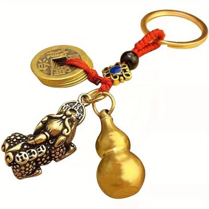 

Good Luck Fengshui Key Chain - 1pc Brass Pixiu Gourd Praying Key Chain