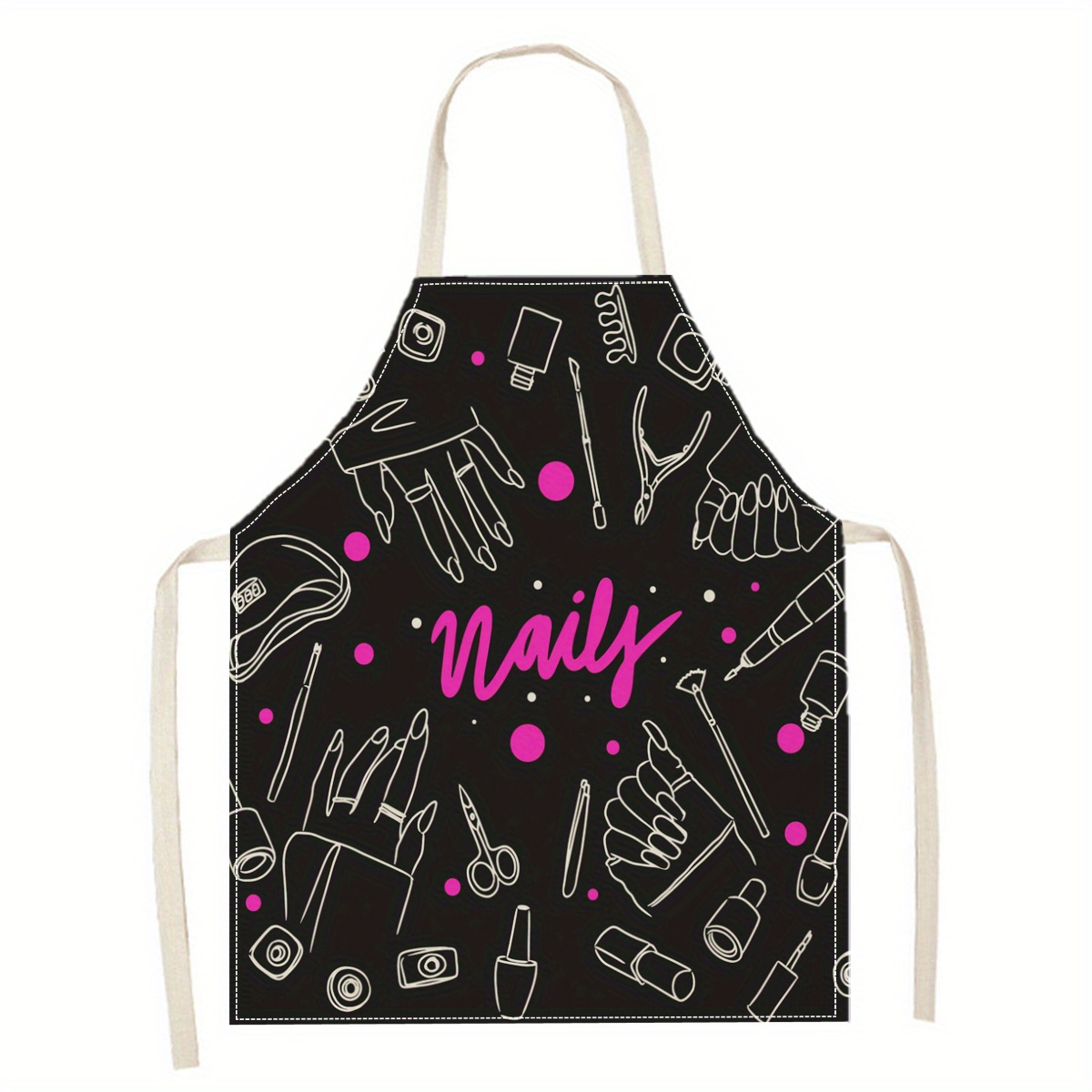 TEMU 1pc Nail Polish Art Themed Linen Apron For Kitchen Cooking And Crafting, 100% Woven Linen Fabric With Single-side 3d Print