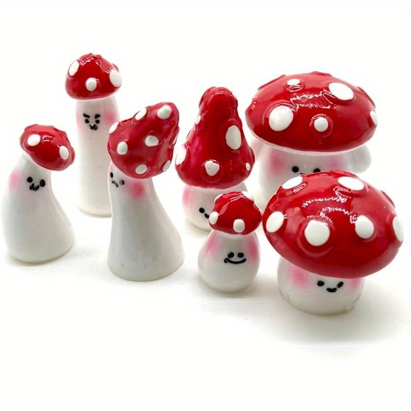 

7 Pcs Red Mini Mushrooms: Festive Party Gifts, Fairy Garden Decor, Resin Mushroom Miniatures For Bonsai And Micro Landscape Crafts