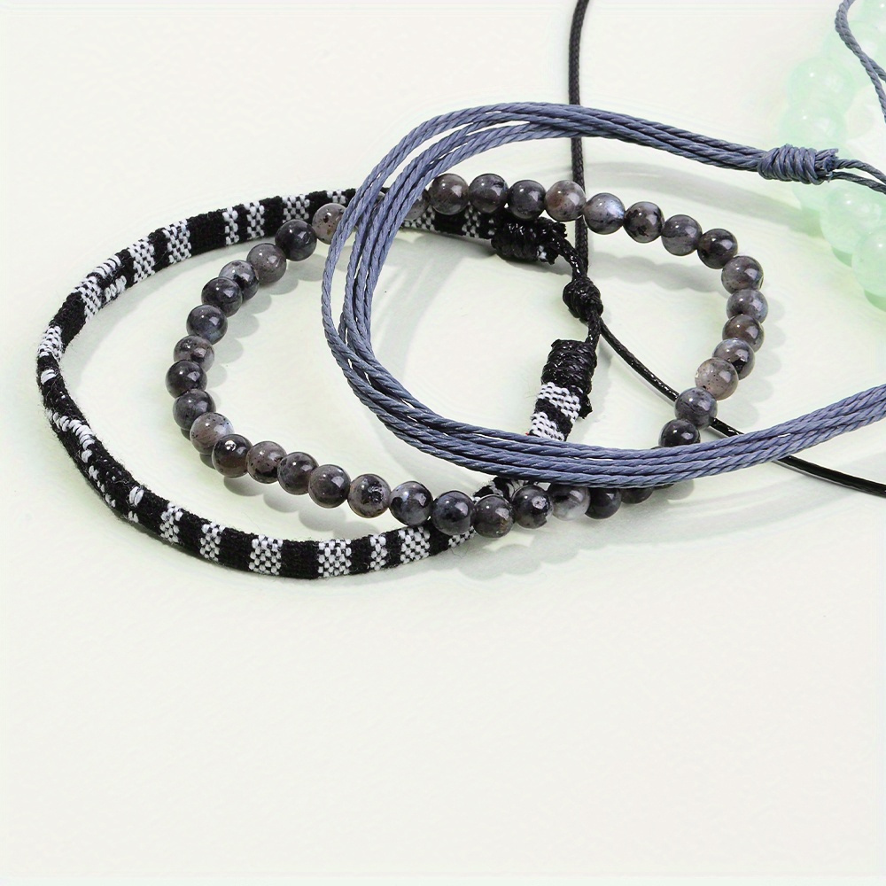 TEMU 3pcs/set Men's Woven Bracelet Set, Natural Stone Bracelet, Casual And Fashionable, Versatile Surfing Bracelet, Women's Woven Bracelet, Versatile