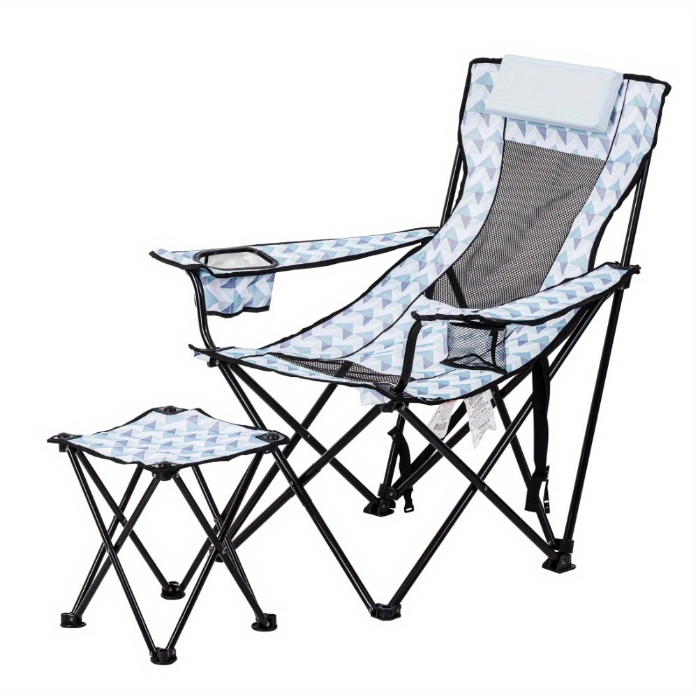 

Lounge Camp Chair, Detached Footrest, Padded Headrest, Adult, Suitable For Outdoor Camping, Fishing And Beach Sunbathing, Portable And Foldable