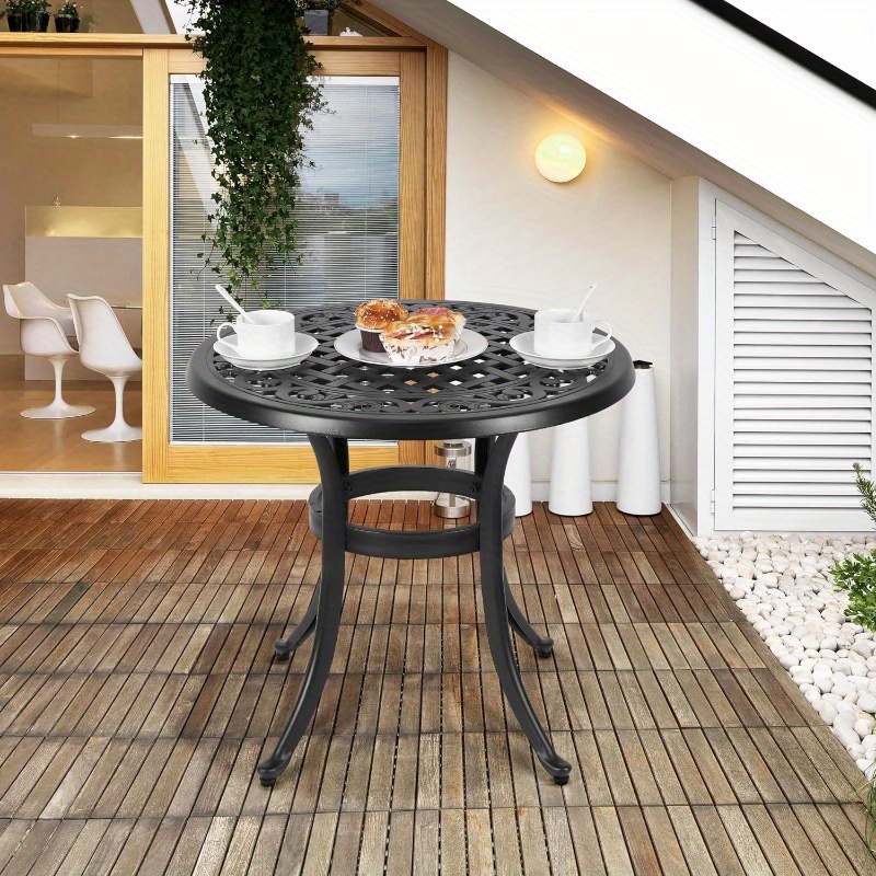 

23.22" Round Cast Aluminum Patio Bistro Table, Bistro Table, Patio Dining Table Round, Outdoor Side Table, For Porch, Backyard, Garden, Balcony, Black