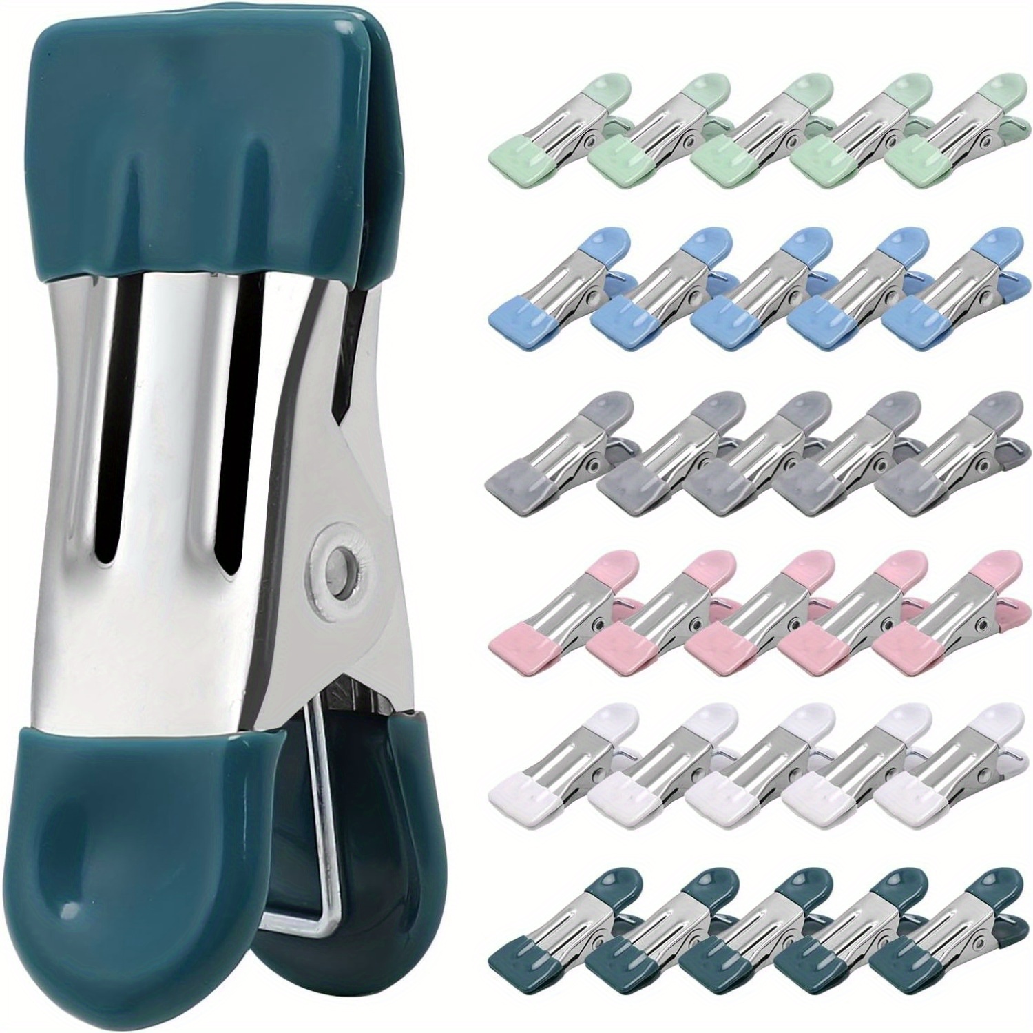 

Baofali Heavy Duty Metal Clothes Pins - Multipack (18/30/42) Stainless Steel Chip Clips, Laundry & Photo Clothespins, Food Bag Seal Clips With Rubber Grip, Assorted Colors