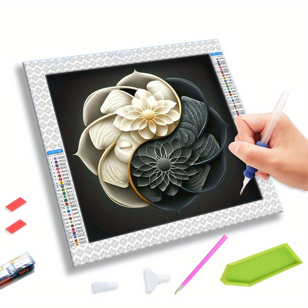 

Black And White Lotus Flowers Diy 5d Full Round Diamond Painting Art Set Diamond Art Set Full Round Diamond Set Gift Wall Decoration