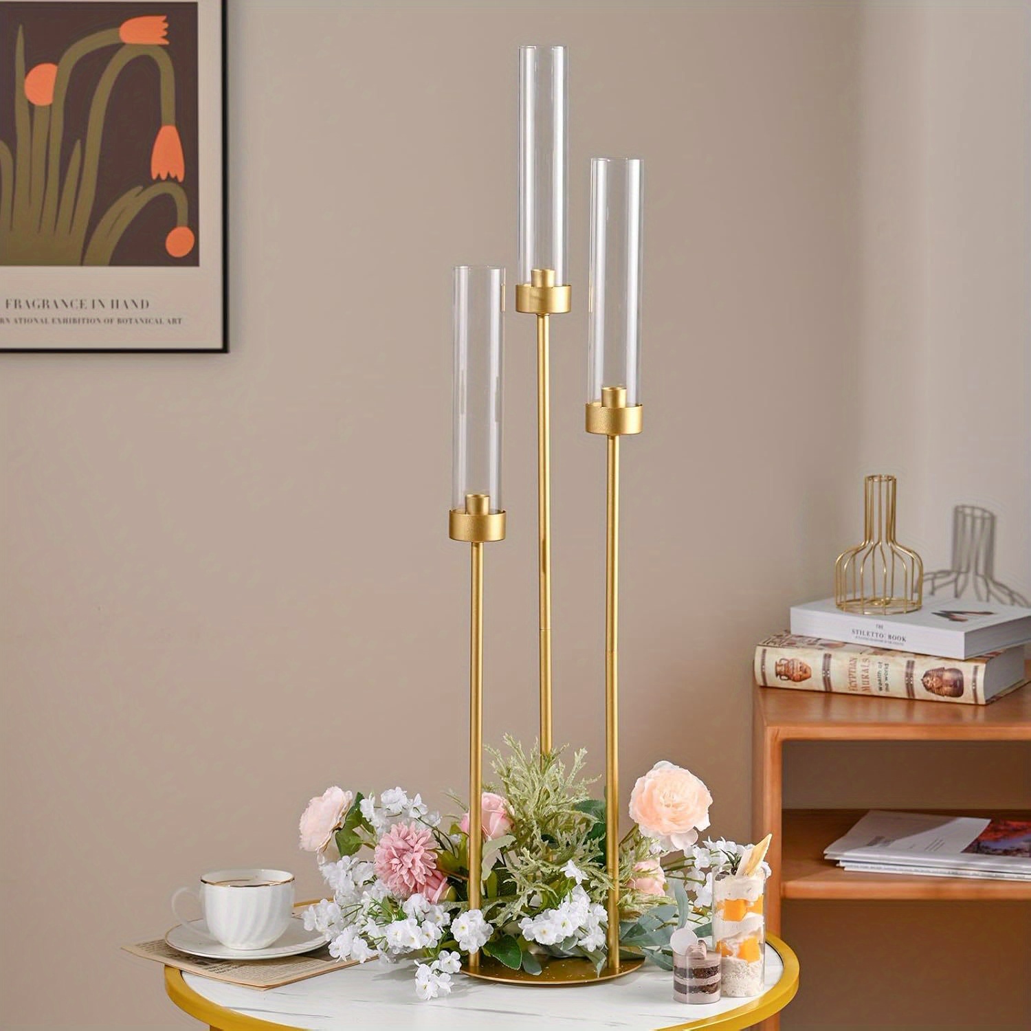 

3 Arm Candelabra Gold Taper , Metal For Dining Table , Decor, Stand, Yp3t-4pcs-g