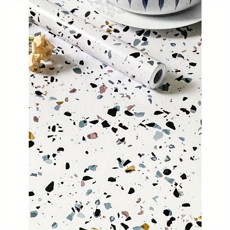 

Terrazzo Marble Style Self-adhesive Wallpaper - Detachable, Texturized Pattern, Easy Installation, Random Match - Retro Glossy Film Home Decor For Room, Cabinet, Table & Chair Renovation - 1 Roll