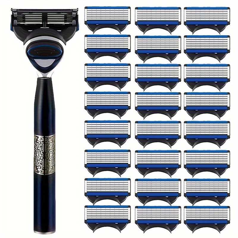 TEMU Classic 6-layer Manual Men's Metal Shaver With 1 Handle And 24 Blades - Smooth, Tight, And Comfortable To Remove Hair. Is Sharp And , Valentine's Day Must-have Gift