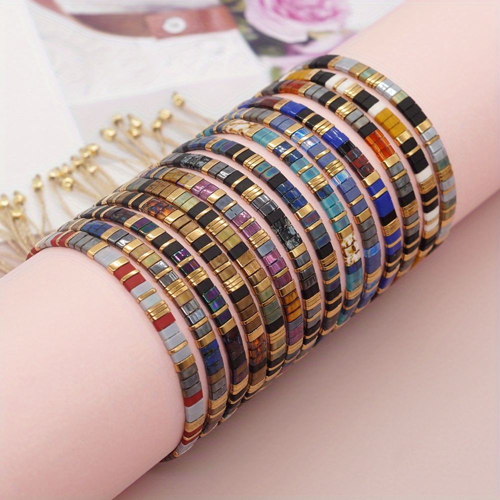 

1pc Bohemian Style High-quality Tila Glass Bead Stretch Bracelet - Vibrant ,, Casual Attire & Gifting