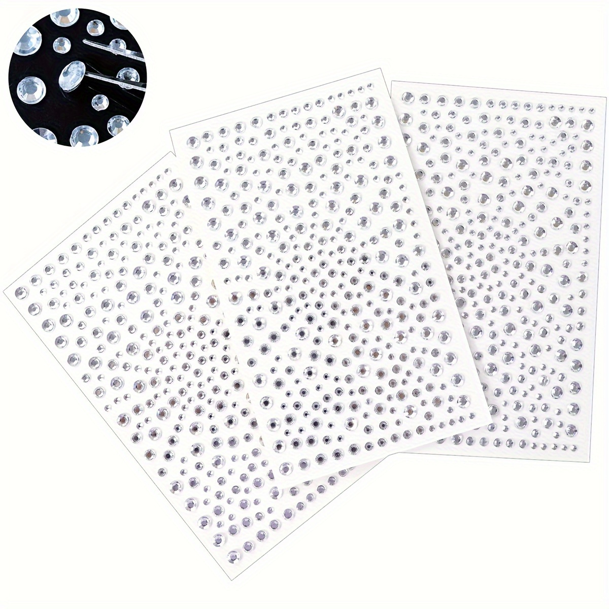 Image of 3-pack Crystal Rhinestone Hair Stickers - Self-adhesive Hair Jewels, Sparkling Gem Accessories For Diy , Crafts & Art Projects - Versatile Decoration For