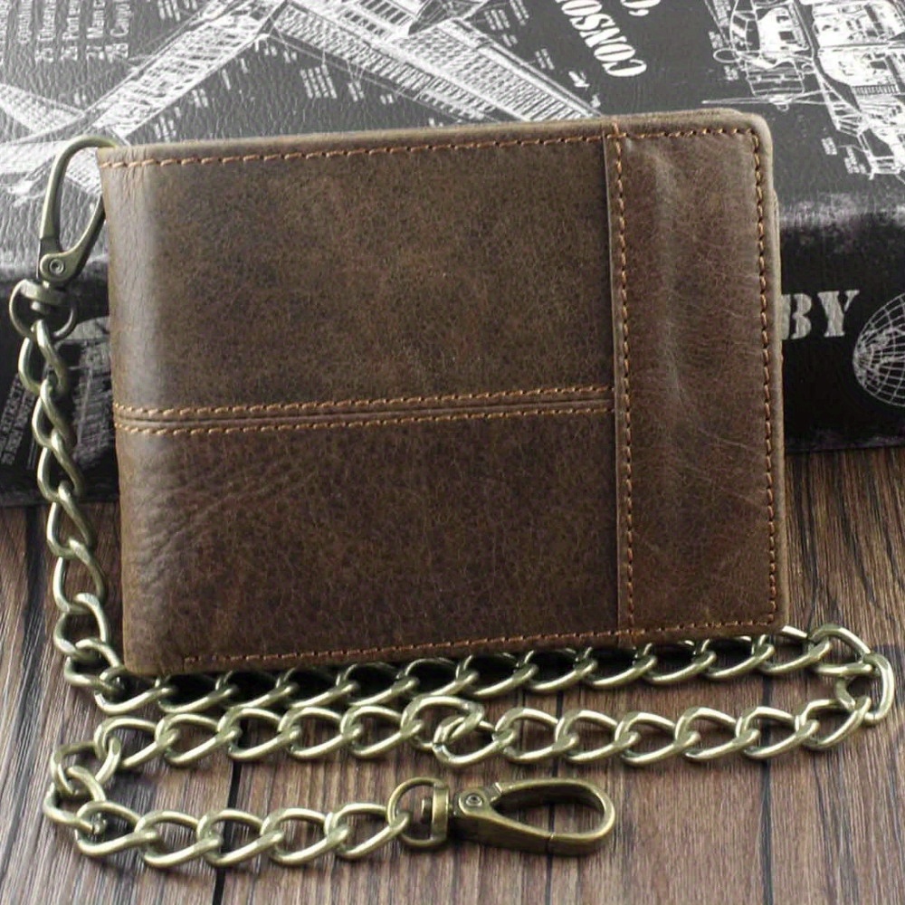 

New Vintage Brown Wallet With Chain Mens Bifold/ Many Card Holder