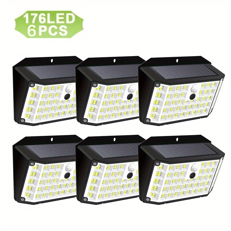

1/ 2/ 4/ 6 Pc Solar Outdoor Lights 176 Led Solar Powered Motion Sensor Flood Lights Waterproof 3 Modes Wall Lamp For Outside Porch Yard
