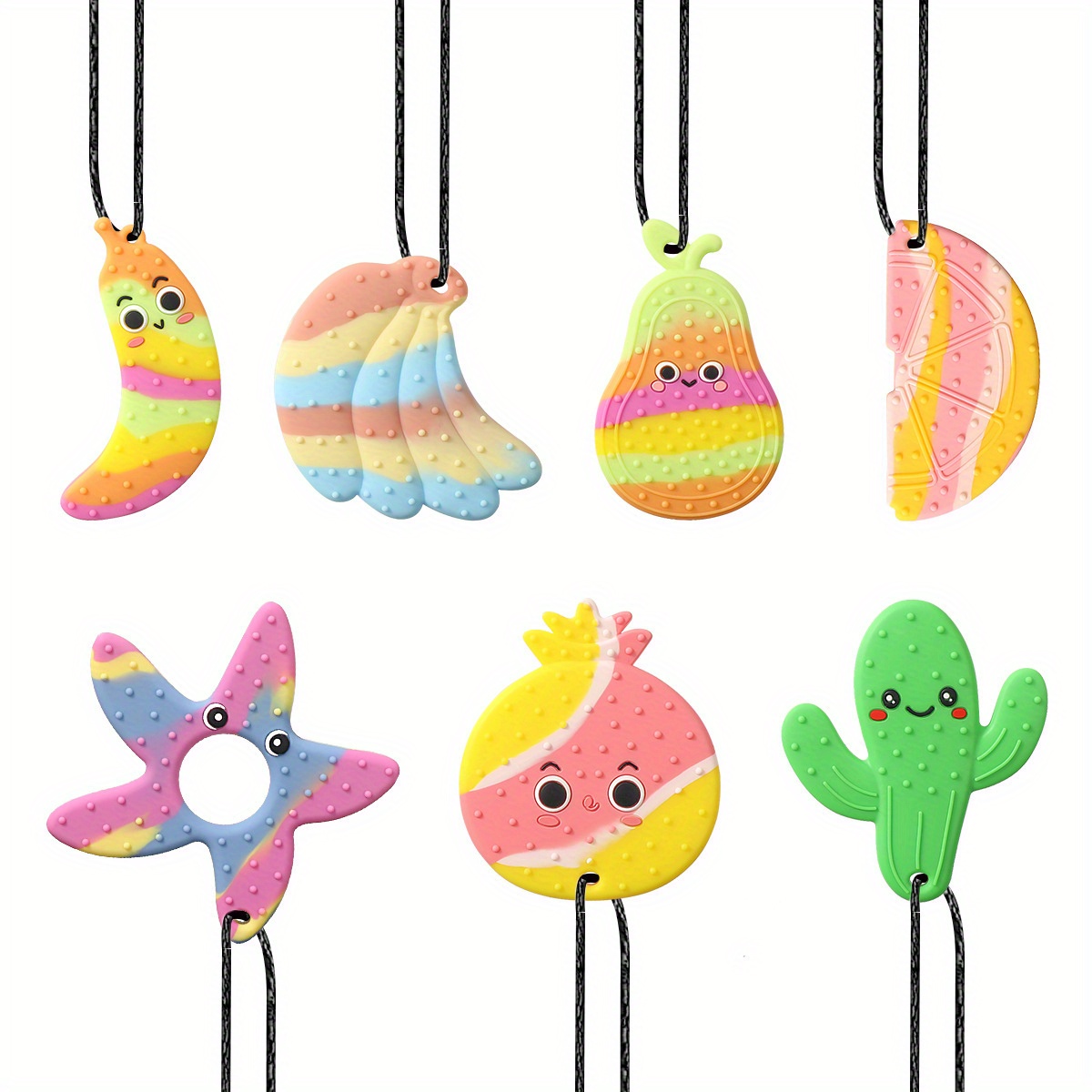 

Assorted Varieties, Stylish Cute Fruit Cactus Silicone Pendant Rope Necklace, Suitable For