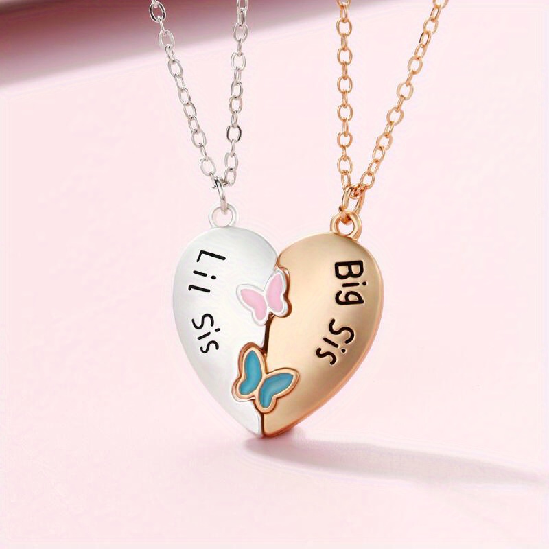 

2pc Exquisite Fashion Love Butterfly Letter Sister Magnetic Suction Cute Wind Copper Multicolor Pendant Necklace Ladies Gift Party