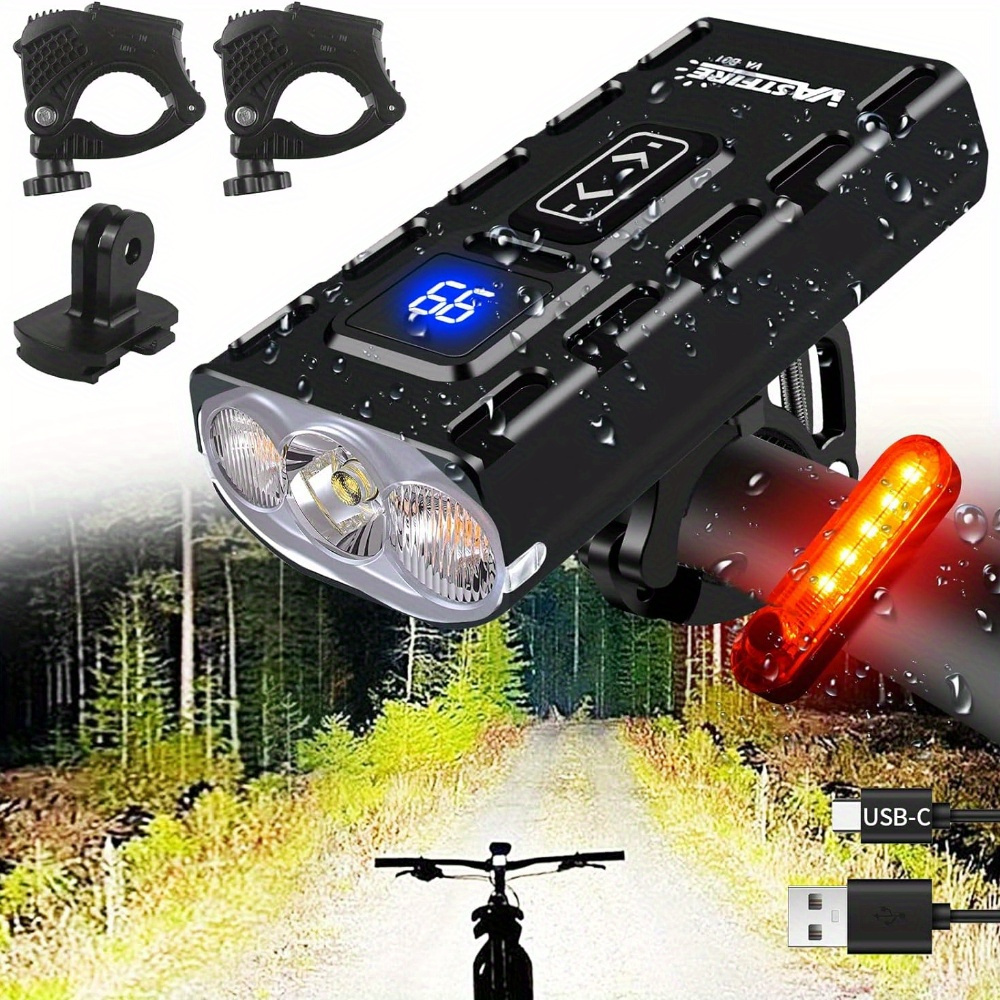 

Bike Lights For Night Riding Front And Back 1200 Lumen 6h Spot/ Flood/ Combo 3 Beams Bike Headlight Aluminum Mounts Vastfire Usb-c Rechargeable Display Power Bank For Gopro Mount