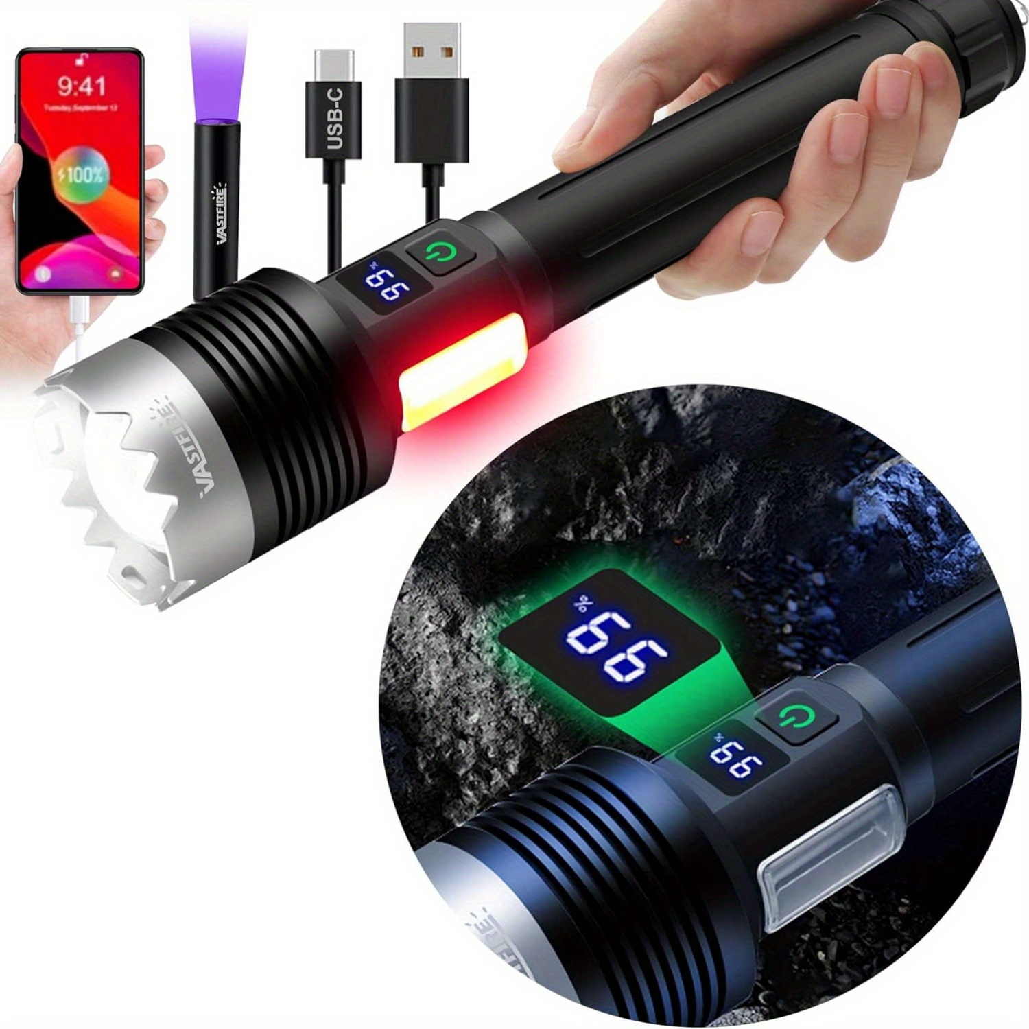 

Vastfire Worlds Brightest Flashlight Lumens Torch Police, Led Power Display Red Side Lantern Camping Light, Most Powerful Car Flash Light Usb-c Rechargable Power Bank Flashlights Torch