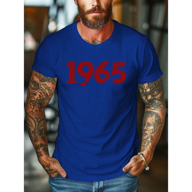 

Classic 1965 Vintage Print Men's T-shirt - Casual Short Sleeve, Breathable Polyester, Machine Washable - Summer