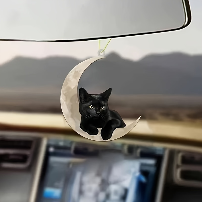 

Acrylic Black Cat On Crescent Moon Hanging Ornament For Christmas Tree, Vehicle Interior, And Home Decor