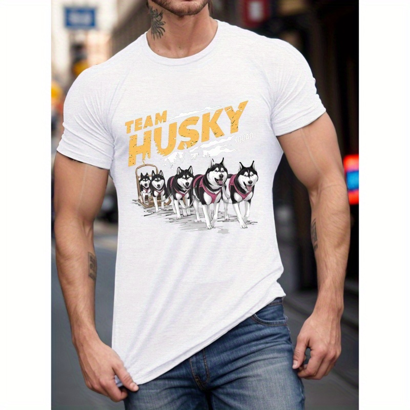 

Tee-shirt illustré pour hommes TEAM HUSKY SQUAD, t-shirts pour hommes, t-shirt décontracté à manches courtes pour l'été