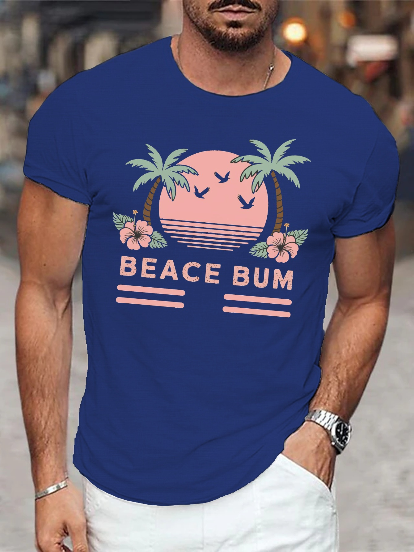 beach graphic print tee shirt tees men casual short Temu Bahrain