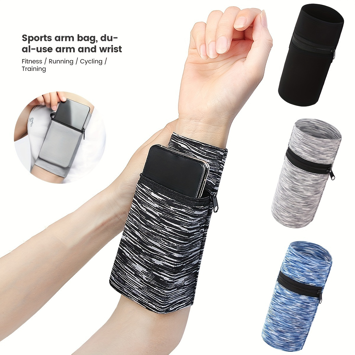 

1pc, Flexifit Sports Arm Band Wallet, Polyester Wrist Phone Holder, Zippered Pouch For Adults, Uncharged, No Battery, Ideal For Gym, Running, Fitness, Cycling, Key & Card Storage