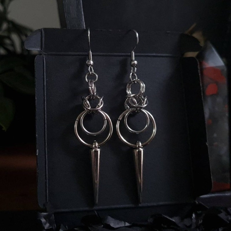 

1pair Punk Gothic Style Double Ring Conical Pendant Y2k Earrings For Women Simple Fashion Jewelry