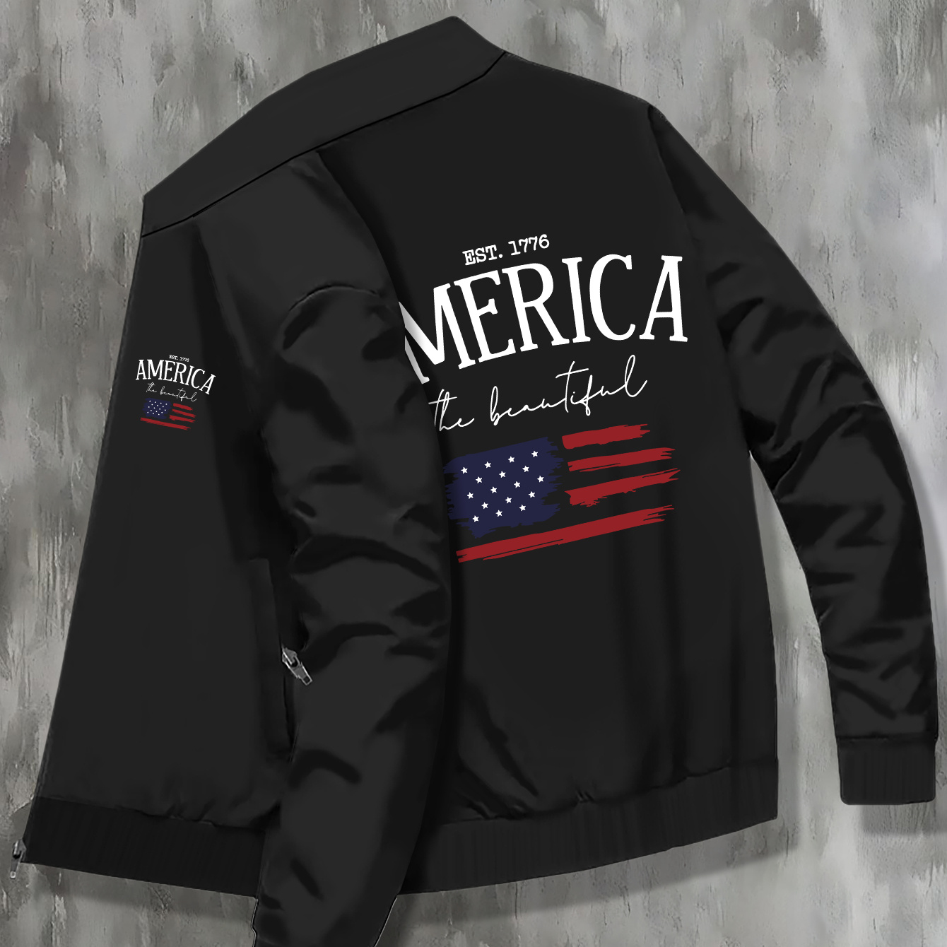 

America The Beautiful Printed Men's Trendy Jacket With Zipper And , Comfortable Top For Autumn & Winter