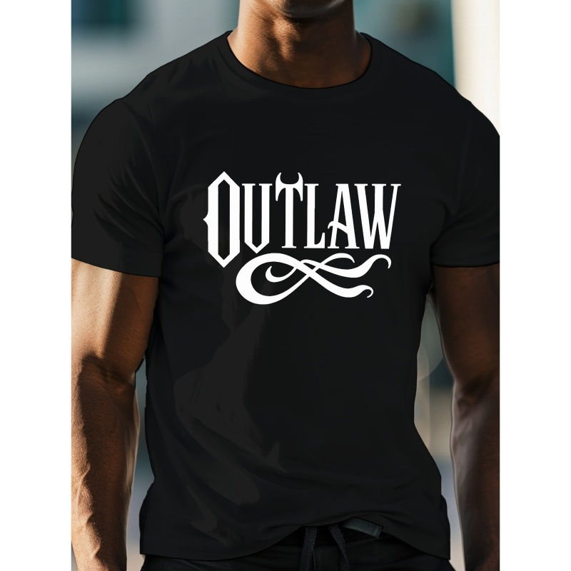 

Plus Size Men's Summer T-shirt, Monochromatic Outlaw Illustration Graphic Print Short Sleeve Tees, Trendy Casual Tops For Daily Life, Big & Tall