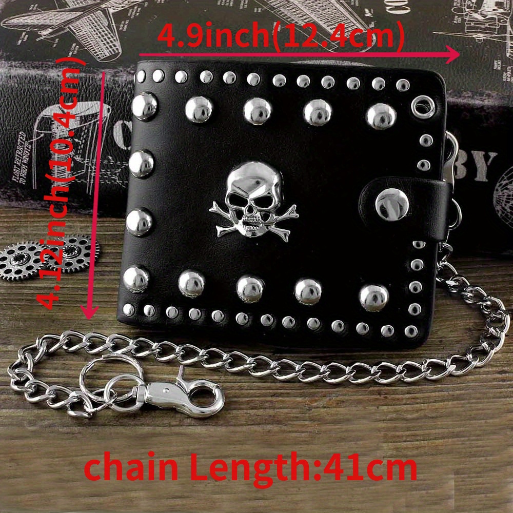 mens skull studded biker rock gothic leather wallet a long - Temu