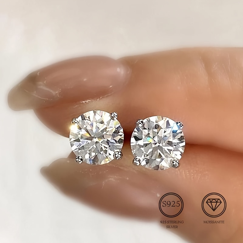 

Elegant Moissanite Stud Earrings - 2pcs Set With 0.5ct To 3ct Round Cut Gems, 925 Sterling Silvery, Valentine's Day & Casual Attire