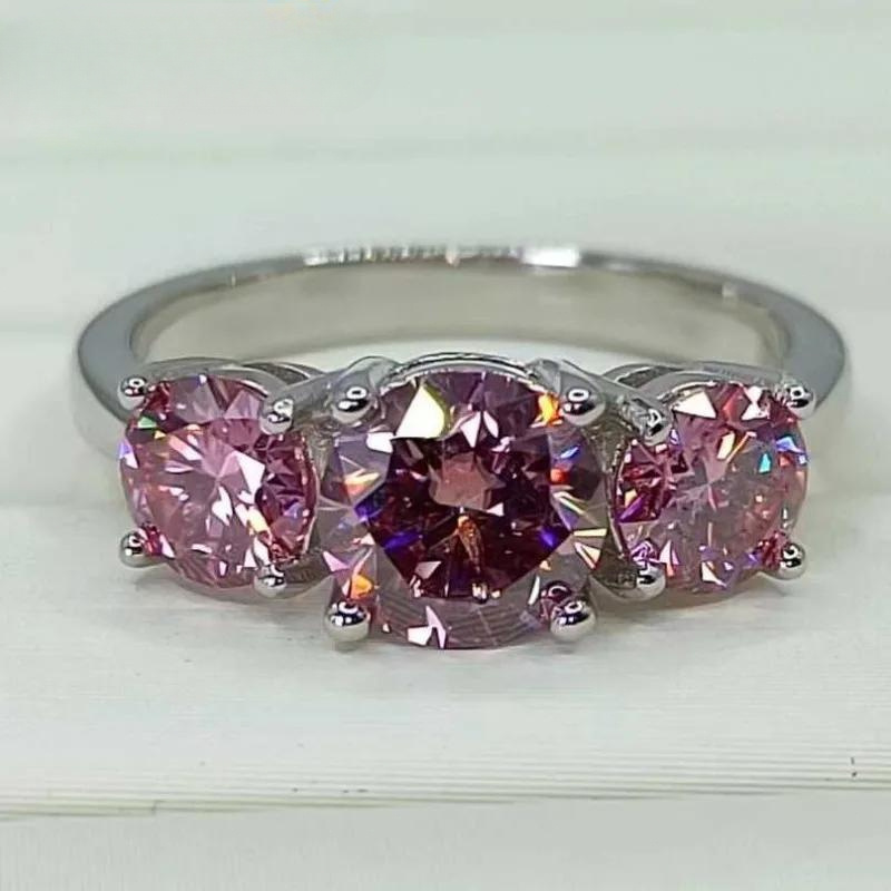 luxurious 2 carat pink moissanite engagement ring 925 sterling silvery   couples wedding gifts details 0