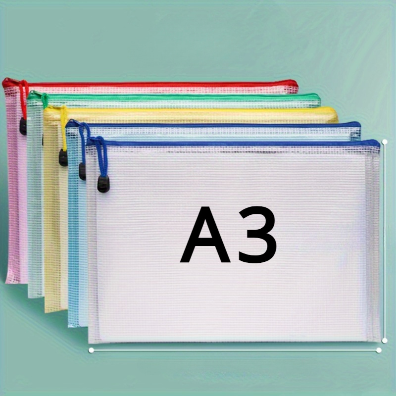 

5-piece A3 Pvc Zippered Project Folders - Waterproof Art, Data & Drawing Storage Bags With Grid Design