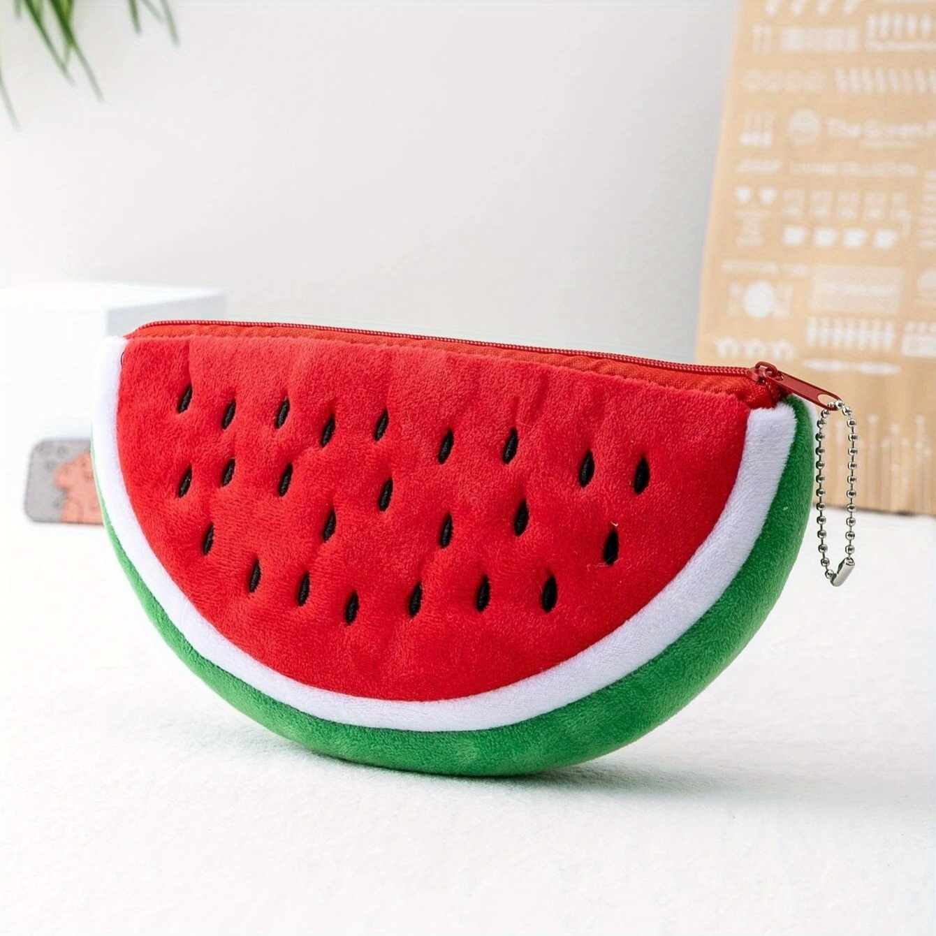 TEMU Stylish Watermelon Women's Wallet With Zipper, Keychain, And Card Slot | Durable Nylon, Watermelon Red, Machine Washable