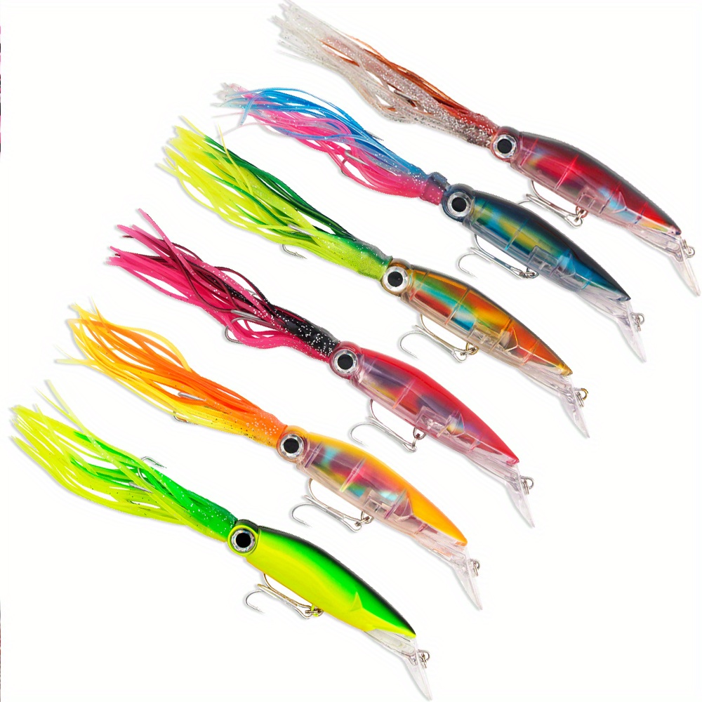 TEMU 6pcs Set 38g 6 Colors Squid Swimbait Hard Lures Saltwater Fishing Octopus Jig Head With Strong Treble Hooks