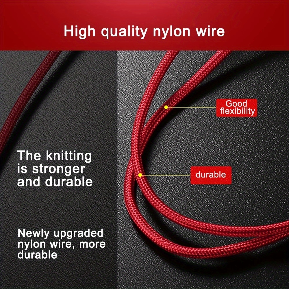 3-in-1 Nylon Braided USB Cable with Fast Charging, 5-10W Power Delivery, Red & Black, Durable & Flexible Design for Smartphones, Tablets, and Laptops, Smartphone Charging Cable, Multidevice Charging, Modern Cable, Highquality Cable