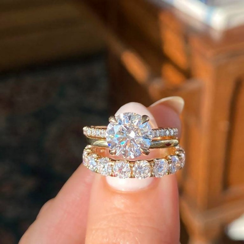 Bridal Copper Engagement Ring Set with Artificial Crystal Inlay