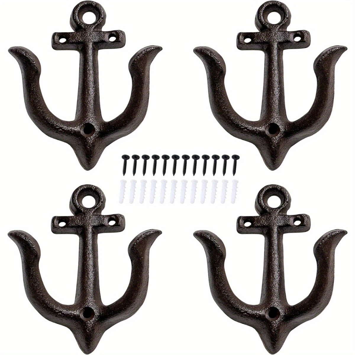 

4pcs Black Vintage Rustic Cast Iron Nautical Sea Wall Hooks, Home Coat Rack, Decorative Wall Mounted Antique Shabby Chic Metal Bathroom Towel, Coat Hooks, Hanger, Screws Inside