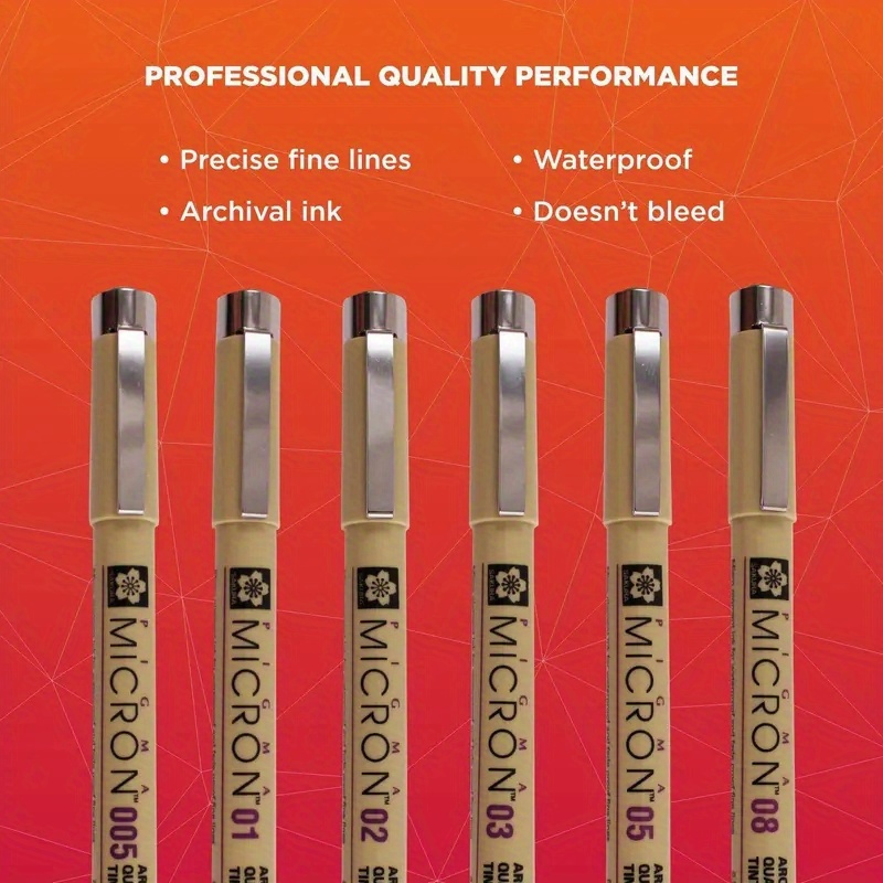 

Micron Fine Line Pens, Waterproof , Precision Drawing & Writing - 6 Pack, Assorted Nib Sizes