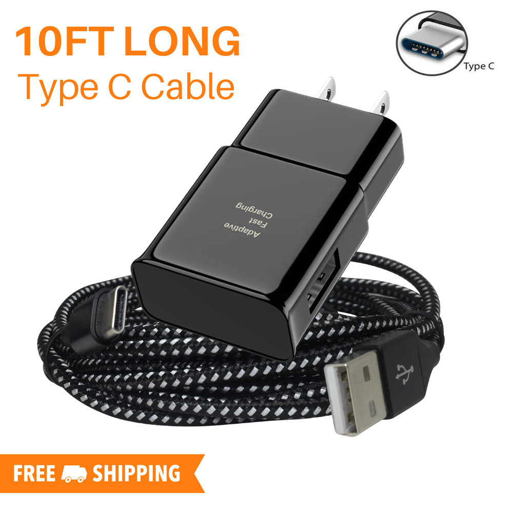 

Usb Fast Charging Wall Block 10ft Type C Charge Cable Android