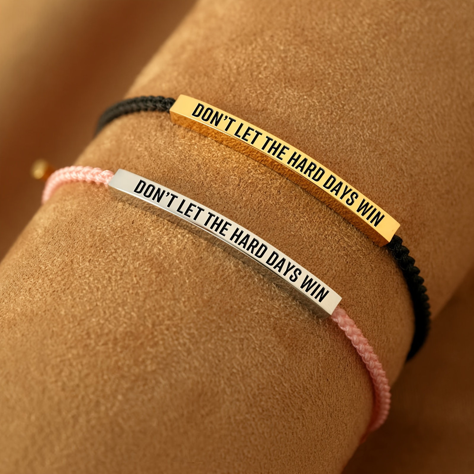 

2pcs Fashion Bracelets For Girls, With Don't Let The Hard Days Win Letters Design, Braided Adjustable Bracelets, Stainless Steel Material