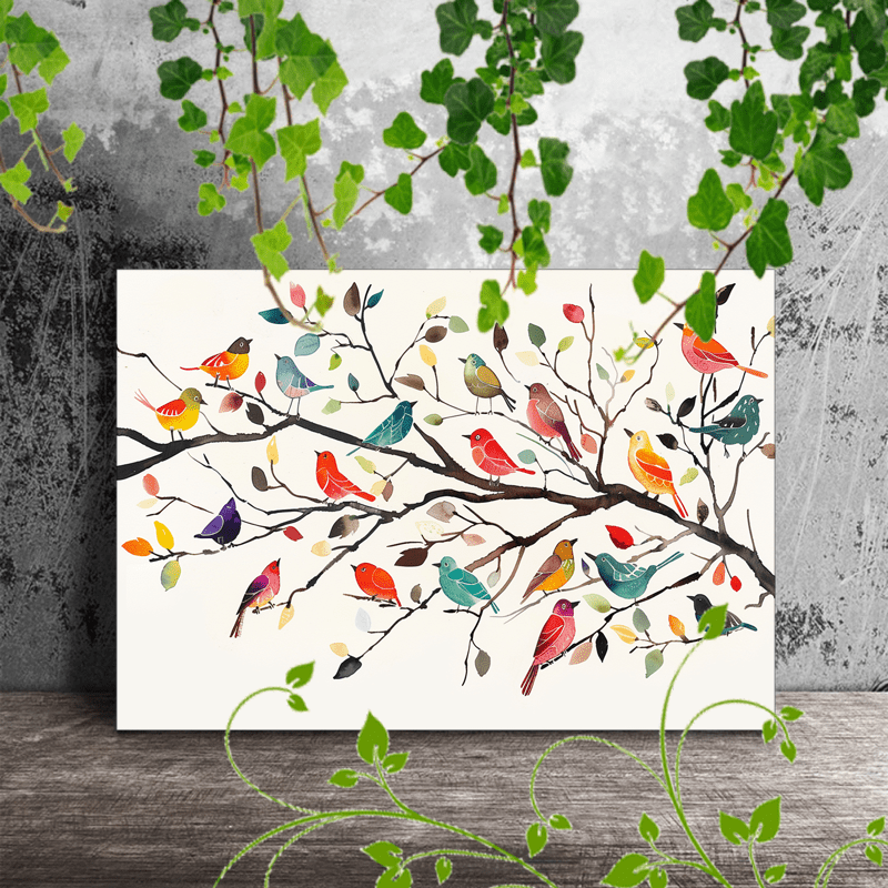 

1pc Wooden Framed Canvas Painting Artistic Printing, Corridor Home Living Room Decoration Suspensibility Colorful Birds Tree Branches