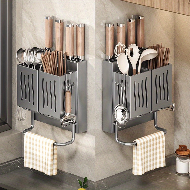 wall mounted kitchen organizer chopstick knife holder no drill installation   pp material details 3