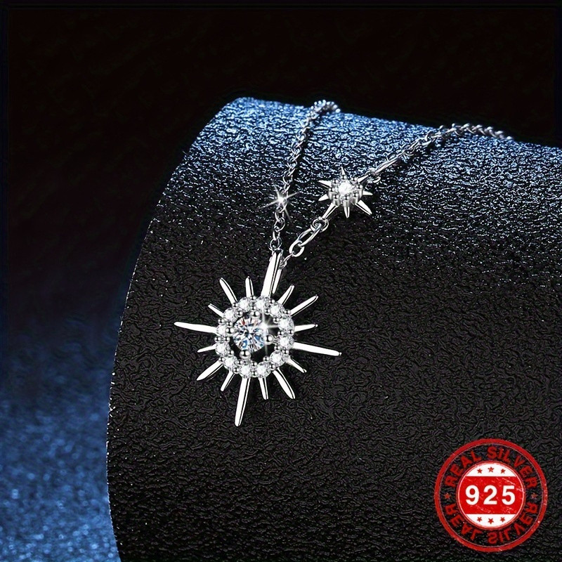 TEMU 925 Sterling Sun Pendant Necklace With White Zirconia Decor - Dainty And Sexy Chain Jewelry For Women - Ideal Gift For Any Occasion With