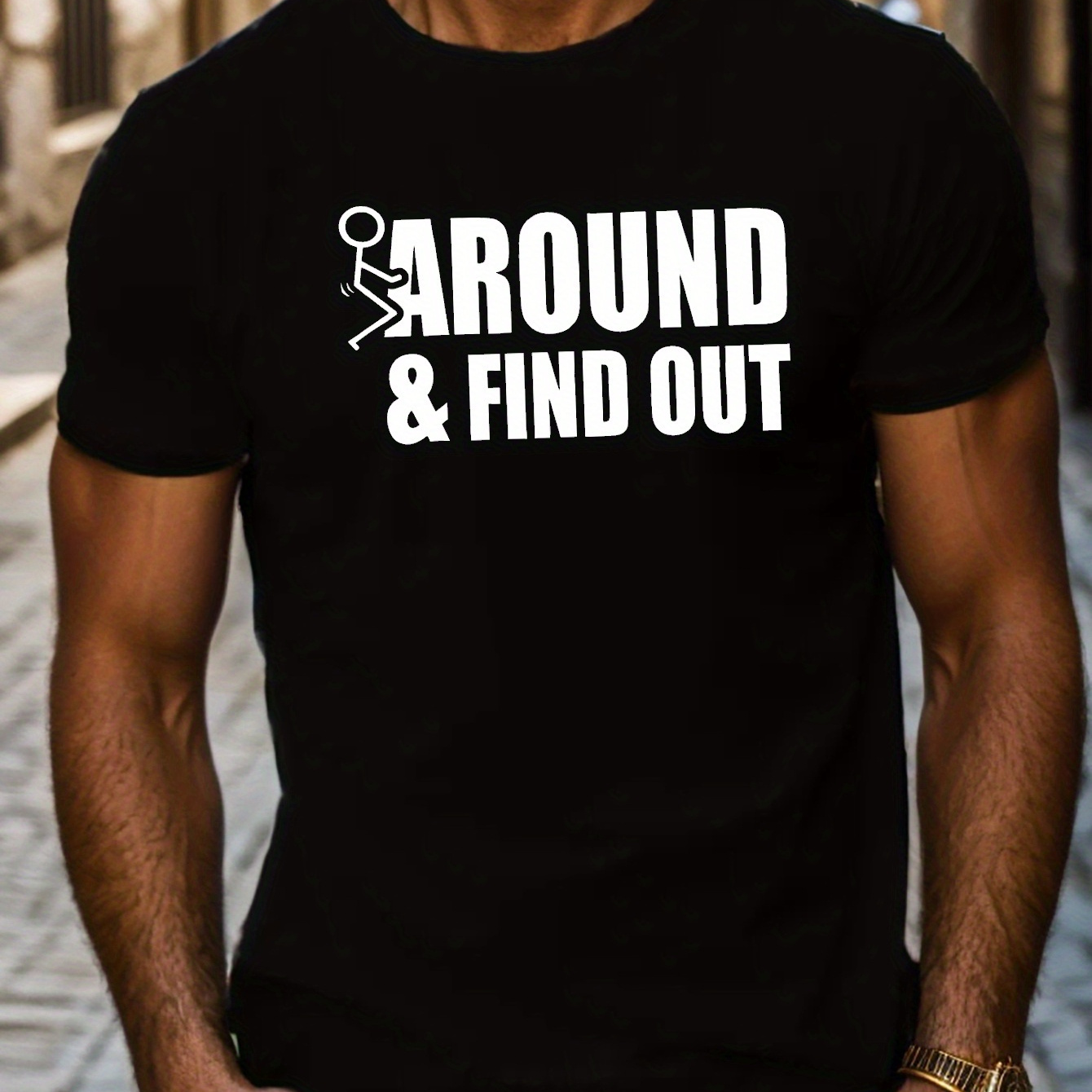 

1 Pc, 100% Cotton T-shirt, Men's Bold 'f Around And Find Out' Graphic Tee - Casual Comfortable Fit With Short Sleeves - Ideal Summer Wear For A Relaxed Style